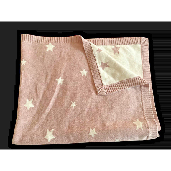 Mamas & Papas Baby Blanket Pale Pink Ivory White Star Soft Knit Nursery Girls - Picture 1 of 14